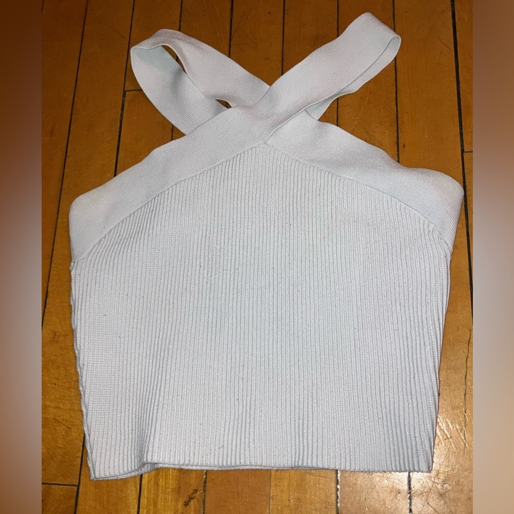 Crossed sleeve crop top